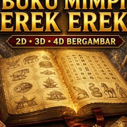 Ilustrasi Buku Mimpi Erek Erek 2D 3D 4D bergambar dengan buku kuno dan simbol tafsir mimpi